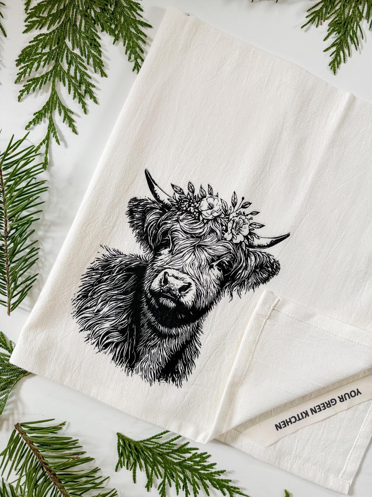 Floral Cow Tea Towel