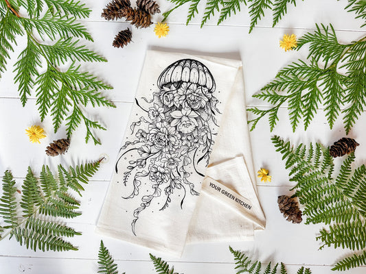 Floral Jellyfish Tea Towel